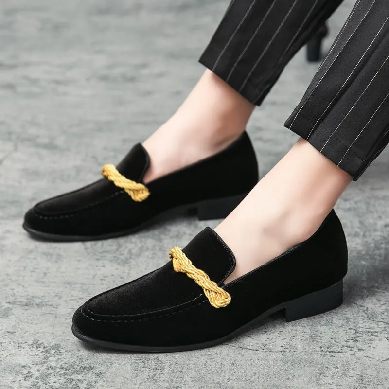 Santimon Mens Velvet Moc Toe Penny Loafers Slip-on Classic Twist Braid Dress Wedding Formal Prom Shoes for Men