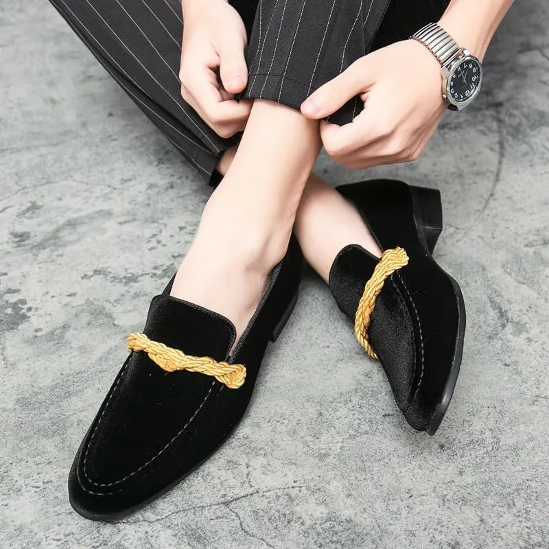Santimon Mens Velvet Moc Toe Penny Loafers Slip-on Classic Twist Braid Dress Wedding Formal Prom Shoes for Men
