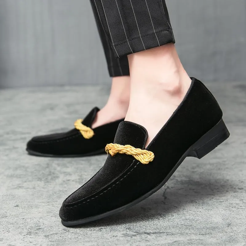 Santimon Mens Velvet Moc Toe Penny Loafers Slip-on Classic Twist Braid Dress Wedding Formal Prom Shoes for Men