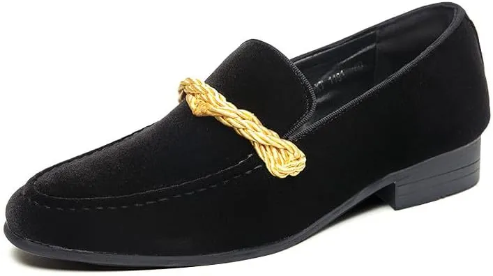 Santimon Mens Velvet Moc Toe Penny Loafers Slip-on Classic Twist Braid Dress Wedding Formal Prom Shoes for Men