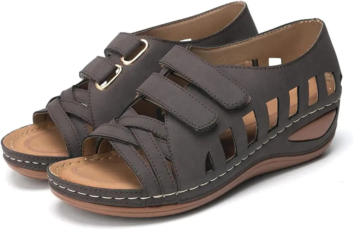 SBGMoSJ Diabetic Shoes for Women Most Comfortable Walking Sandals Men's Brown Dressy Sandals Women Best Flip Flops for Walking All Day Women Orthopedic Walking Shoes Slip On Tie Up Sandals