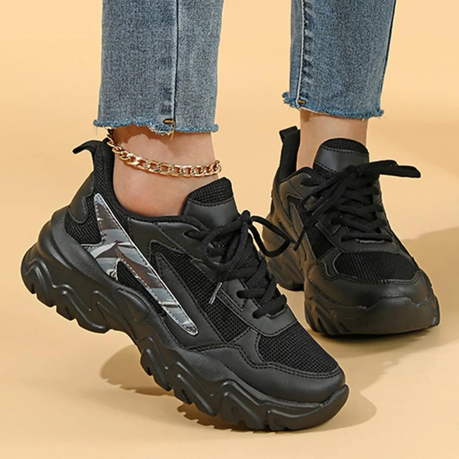 SBGMoSJ Sneakers for Women Comfy Walking Shoes for Women Wide Width Black Shoes Women Casual Walking Shoes Women Wide 9.5 Zapatos Negros para Mujer