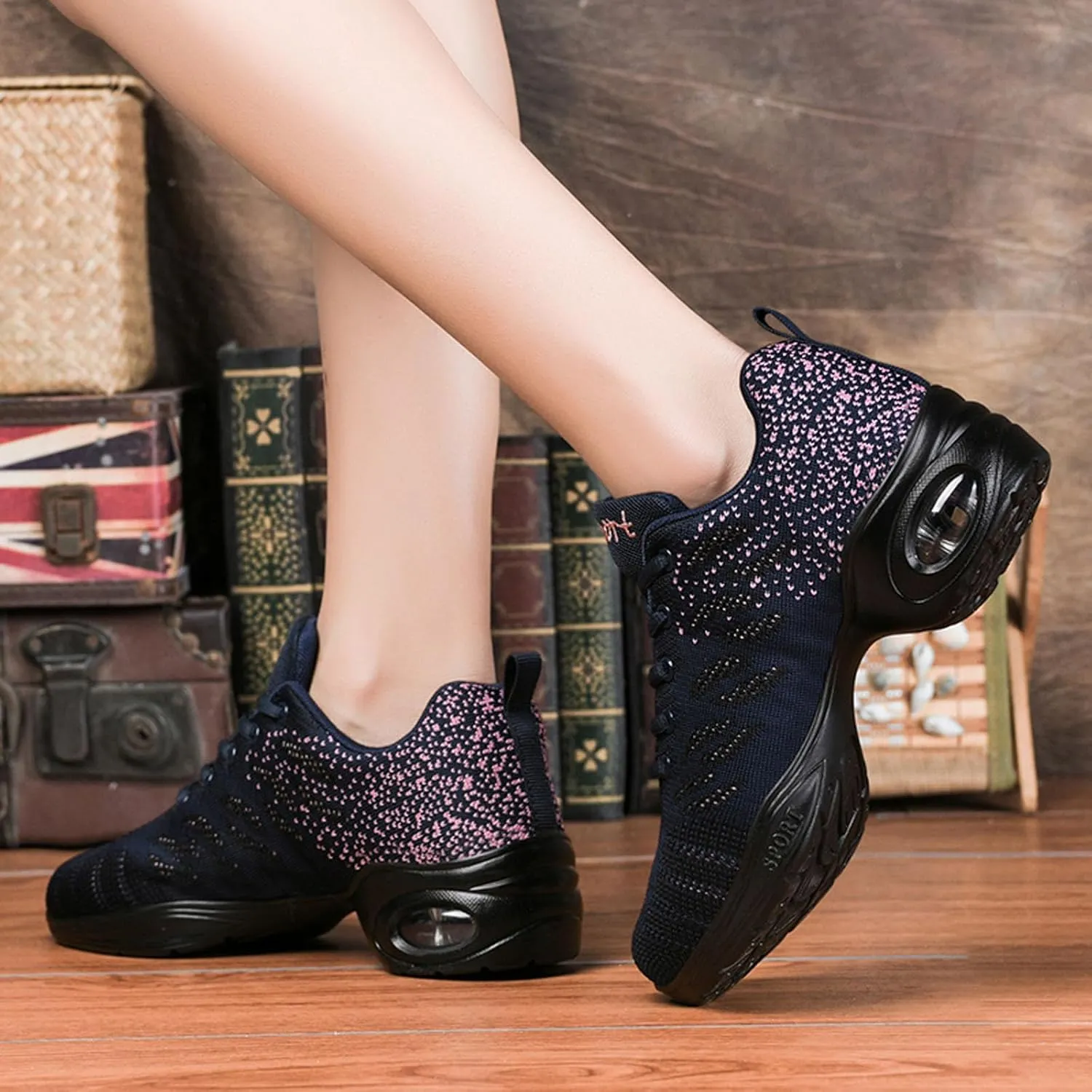 SECHRITE Womens Mens Jazz Dance Sneakers Lace Up Split Sole Dance Shoes