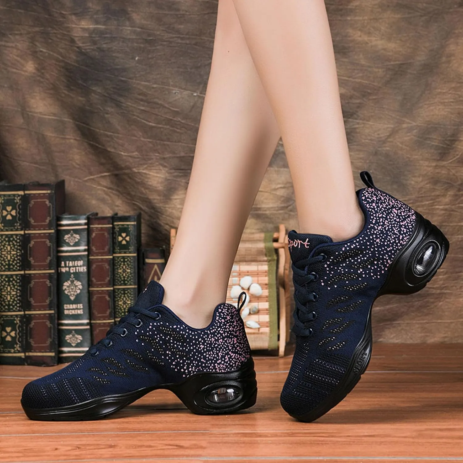 SECHRITE Womens Mens Jazz Dance Sneakers Lace Up Split Sole Dance Shoes