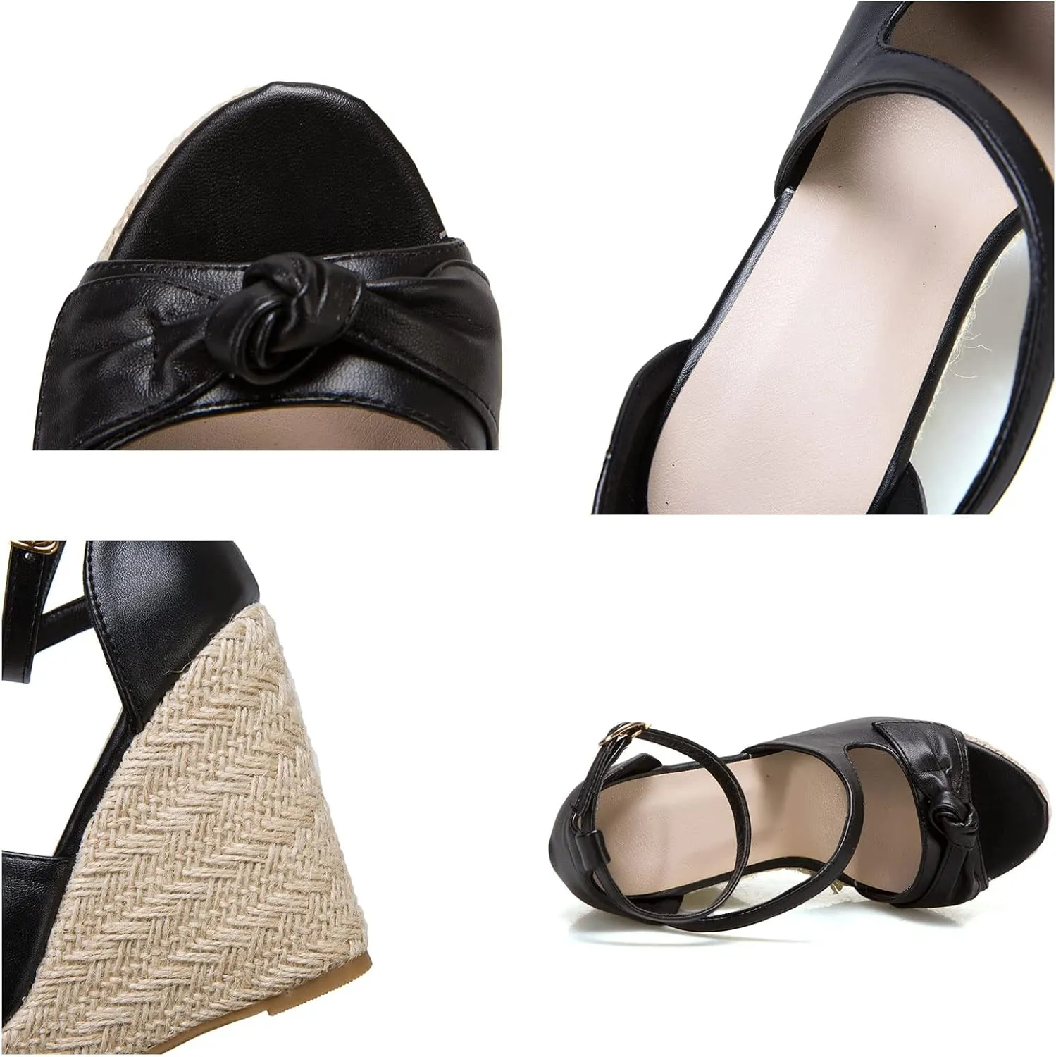 SHEMEE Women's Round Open Toe Espadrille Wedge Sandals Platform High Heel Ankle Strap Buckle Bow Sandalias Summer Shoes