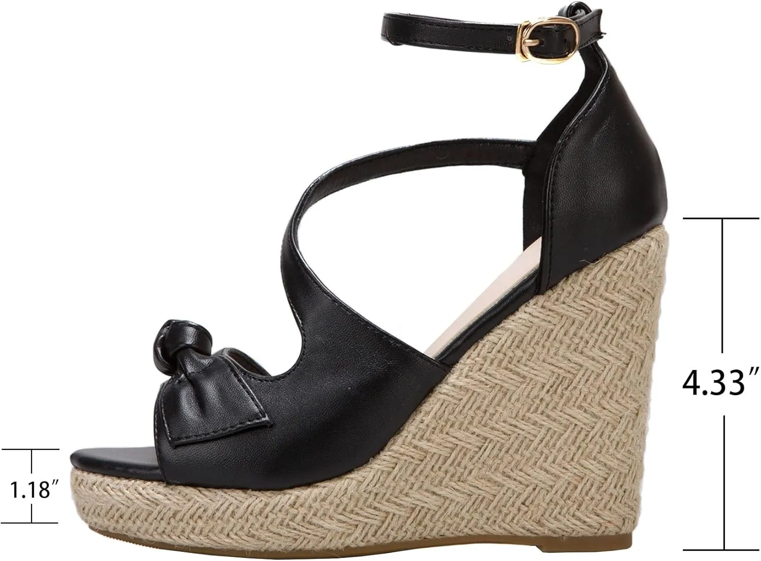 SHEMEE Women's Round Open Toe Espadrille Wedge Sandals Platform High Heel Ankle Strap Buckle Bow Sandalias Summer Shoes
