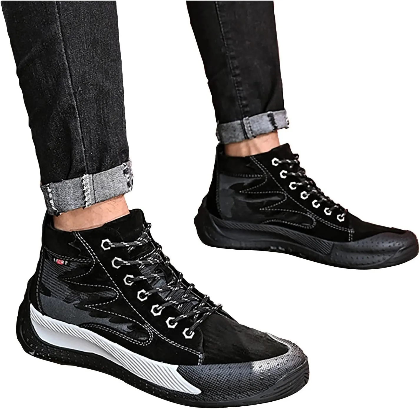 Shije Men's Hiking Sneakers Lace Up Lightweight Comfy Breathable Anti-Slip Walking for Indoor Outdoor Gym Travel