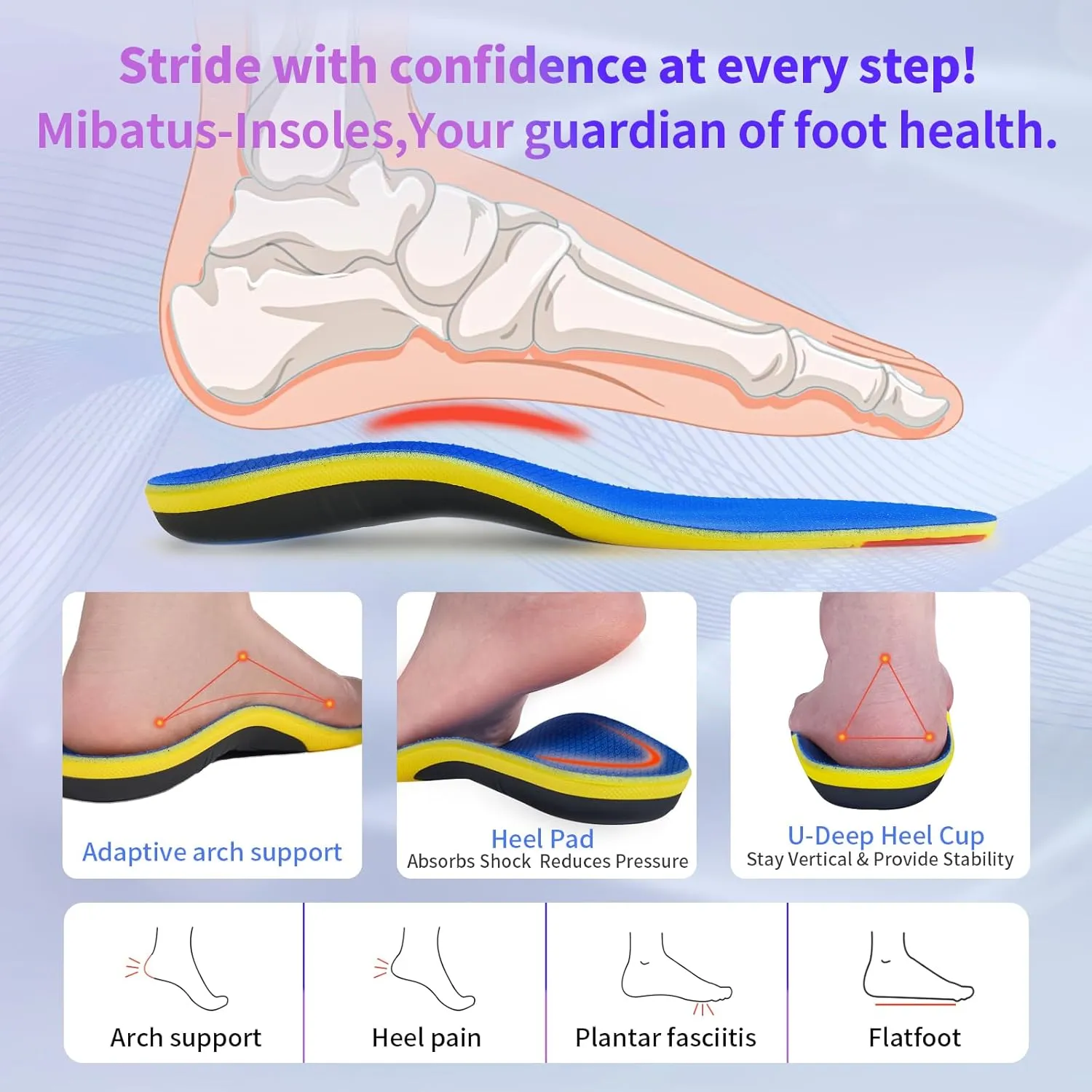 Shoe Insoles with Arch Support Plantar Fasciitis Relief for Men Women Runing, 220Lbs Orthotics Insole Shoes Insert Pads fit Sneakers and Work Boot for Standing All Day-to Men 8.5-9.5 | Women 10.5-11.5