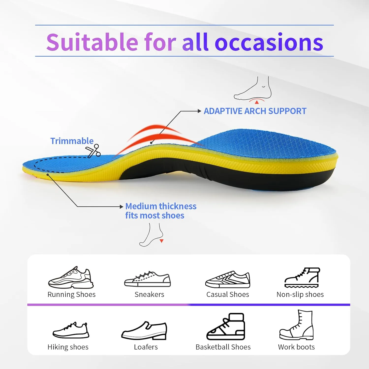 Shoe Insoles with Arch Support Plantar Fasciitis Relief for Men Women Runing, 220Lbs Orthotics Insole Shoes Insert Pads fit Sneakers and Work Boot for Standing All Day-to Men 8.5-9.5 | Women 10.5-11.5