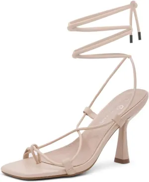 Shoe Land SL-Nadine Women's Lace-Up Heels, Square Open Toe Ankle-Wrapped Tie-Up Heeled Sandals, Dressy Stiletto Strappy Sandals for Prom, Party, and Wedding