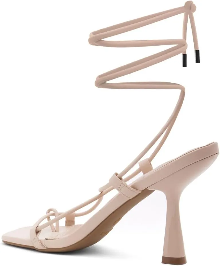 Shoe Land SL-Nadine Women's Lace-Up Heels, Square Open Toe Ankle-Wrapped Tie-Up Heeled Sandals, Dressy Stiletto Strappy Sandals for Prom, Party, and Wedding