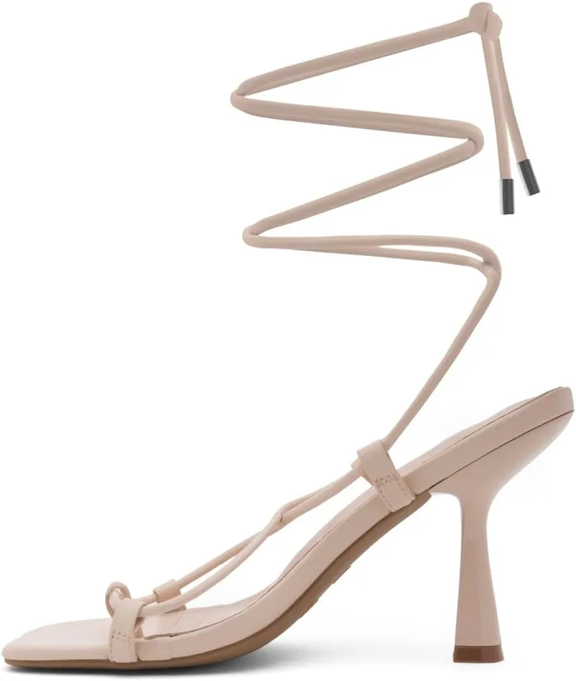Shoe Land SL-Nadine Women's Lace-Up Heels, Square Open Toe Ankle-Wrapped Tie-Up Heeled Sandals, Dressy Stiletto Strappy Sandals for Prom, Party, and Wedding