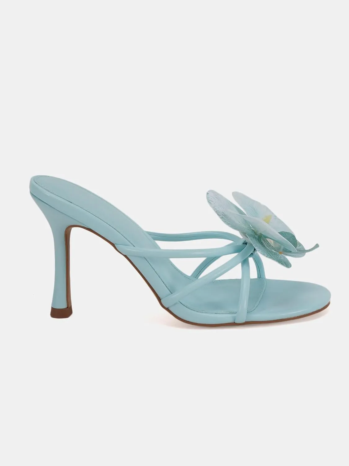 SIFINELAR Women's moth orchids Flower Strappy Kitten Heels Sandals Elegant Open Round Toe Slip On Slide Floral Slingback Mules Cute Wedding Vacation Party Summer Dress Shoes