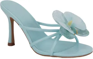 SIFINELAR Women's moth orchids Flower Strappy Kitten Heels Sandals Elegant Open Round Toe Slip On Slide Floral Slingback Mules Cute Wedding Vacation Party Summer Dress Shoes