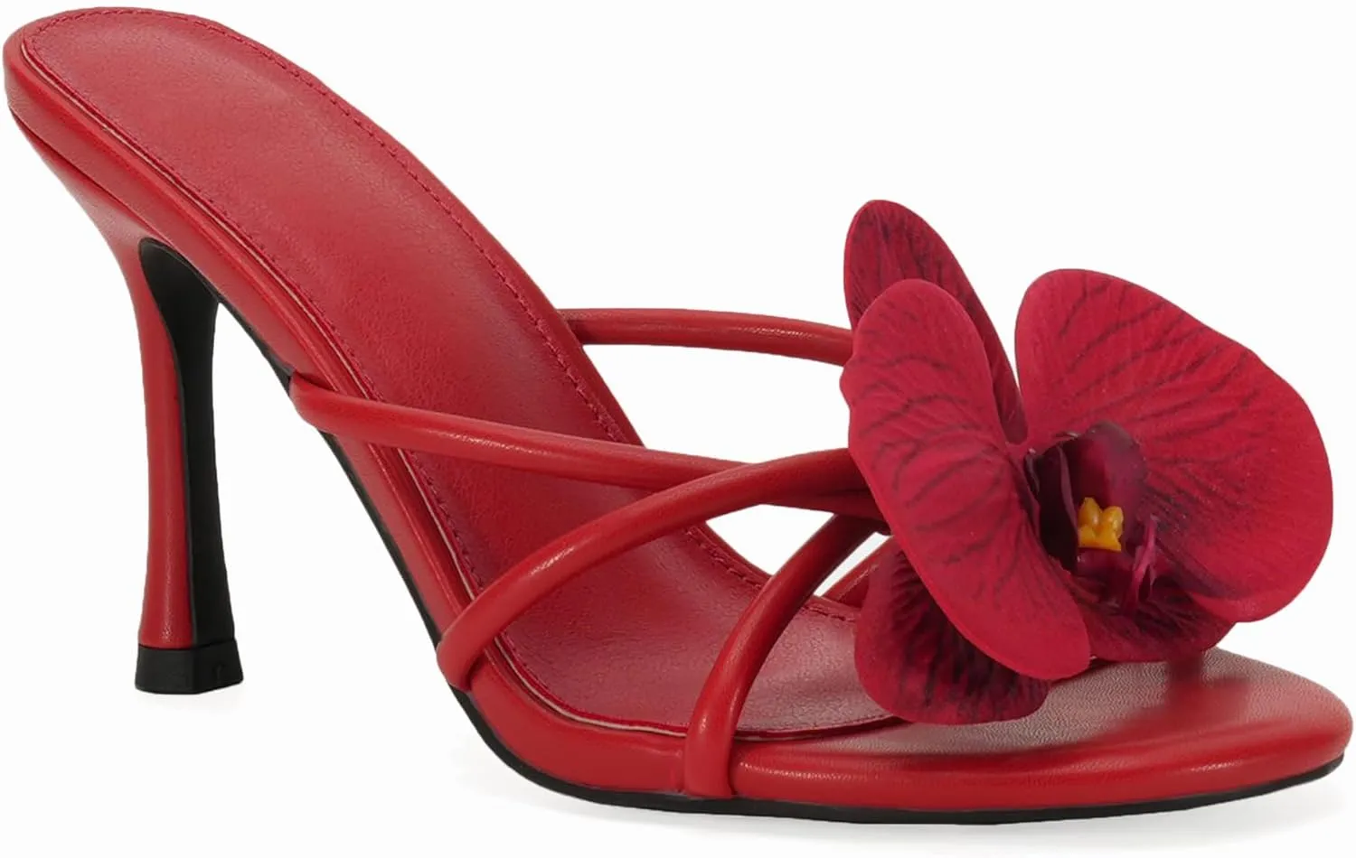 SIFINELAR Women's moth orchids Flower Strappy Kitten Heels Sandals Elegant Open Round Toe Slip On Slide Floral Slingback Mules Cute Wedding Vacation Party Summer Dress Shoes