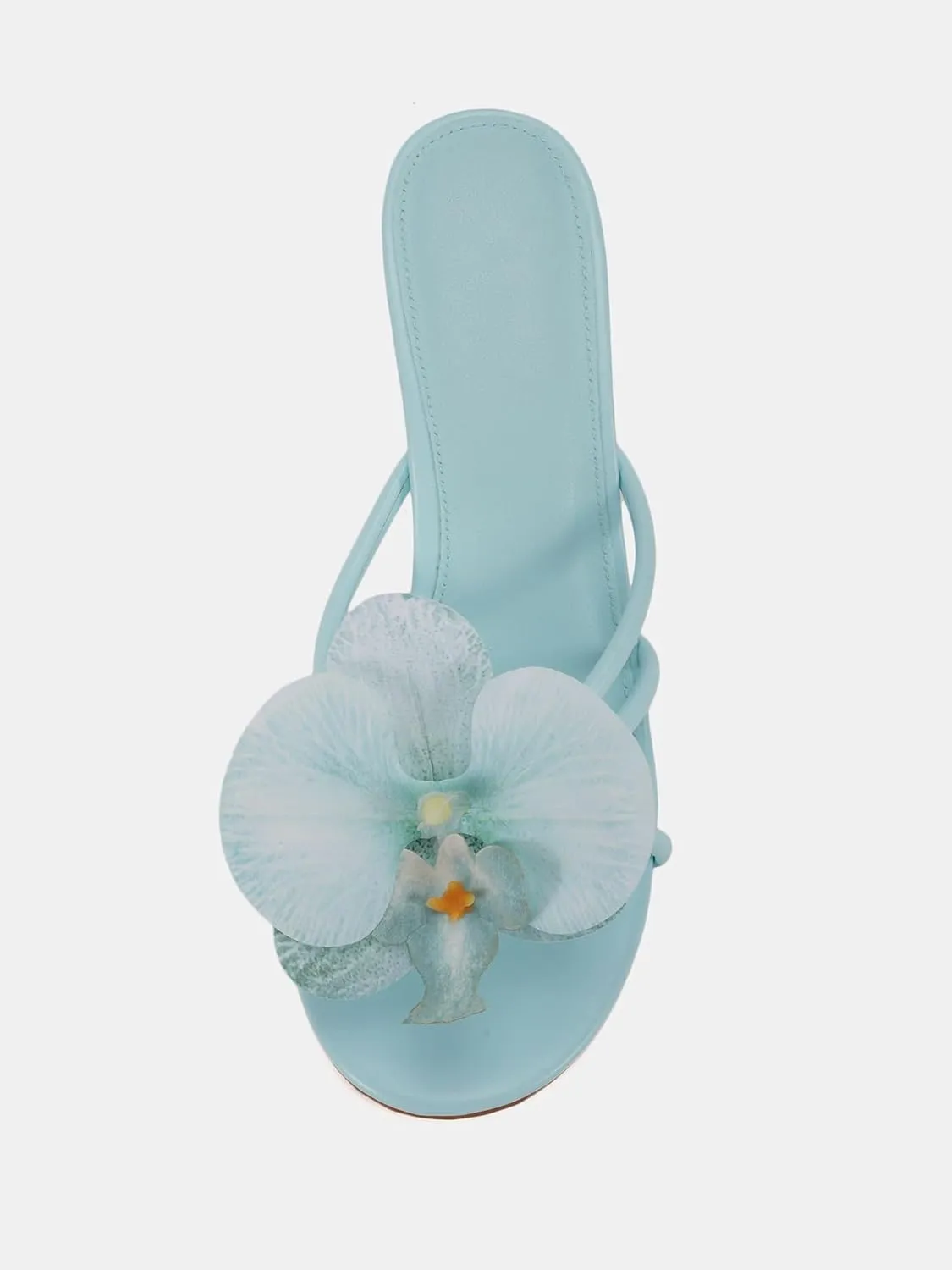 SIFINELAR Women's moth orchids Flower Strappy Kitten Heels Sandals Elegant Open Round Toe Slip On Slide Floral Slingback Mules Cute Wedding Vacation Party Summer Dress Shoes