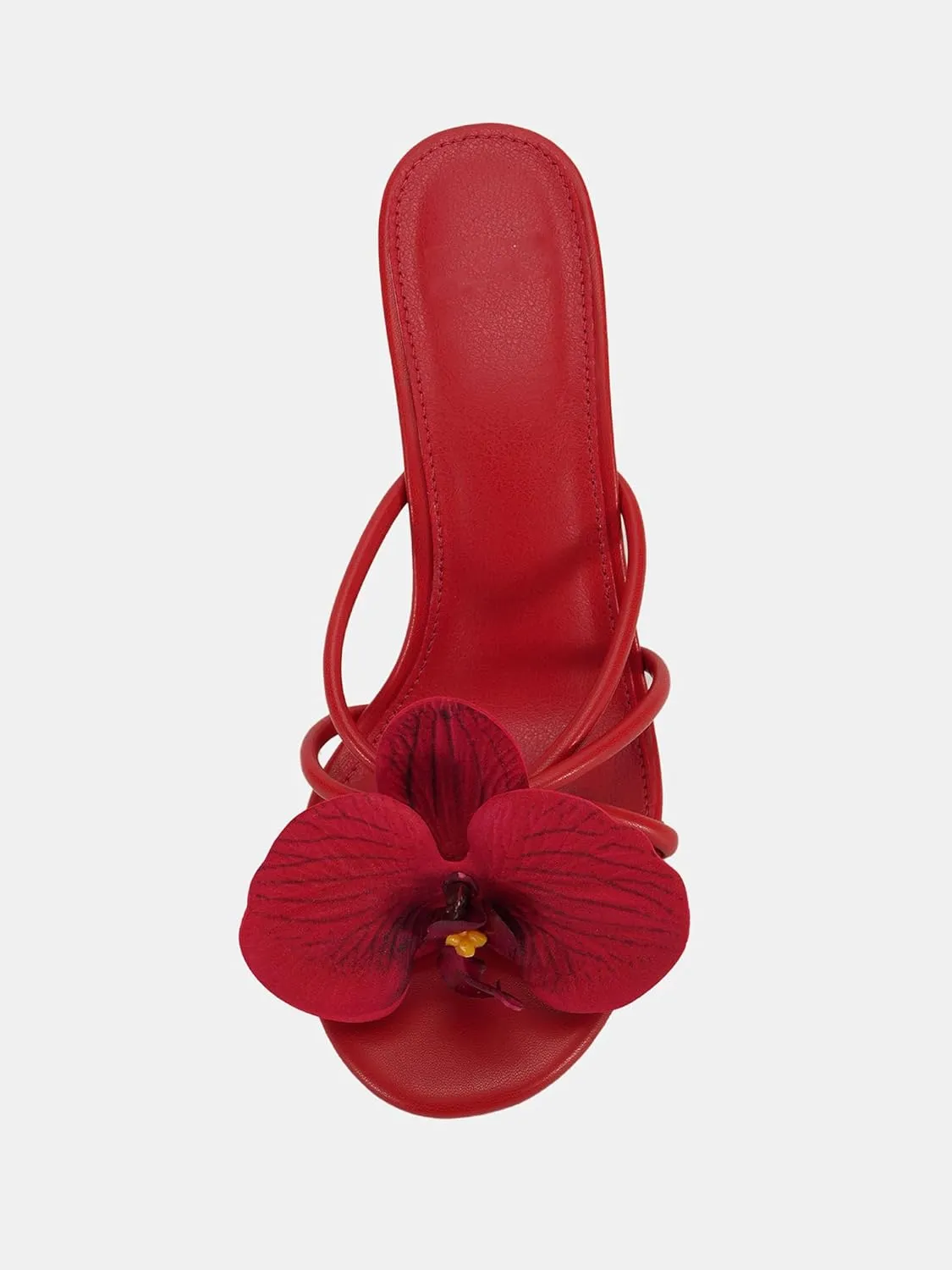 SIFINELAR Women's moth orchids Flower Strappy Kitten Heels Sandals Elegant Open Round Toe Slip On Slide Floral Slingback Mules Cute Wedding Vacation Party Summer Dress Shoes