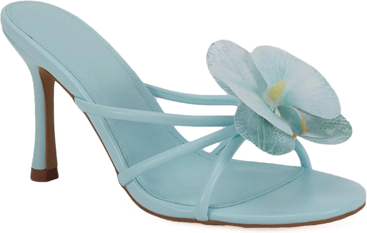 SIFINELAR Women's moth orchids Flower Strappy Kitten Heels Sandals Elegant Open Round Toe Slip On Slide Floral Slingback Mules Cute Wedding Vacation Party Summer Dress Shoes