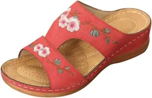Slip on Sandals for Women Comfortable Casual Flower Embroidery Wedge Platform Slipper Summer Hollow Breathable Open Toe Platform Beach Shoes
