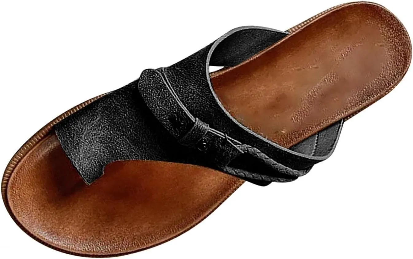 Slip Sole Sandals for Women Flats Novelty Comfy Toe Ring Open Toe Studded Rope Slip-on Flip Flops Summer Lightweight Casual Outdoor Beach Shoes