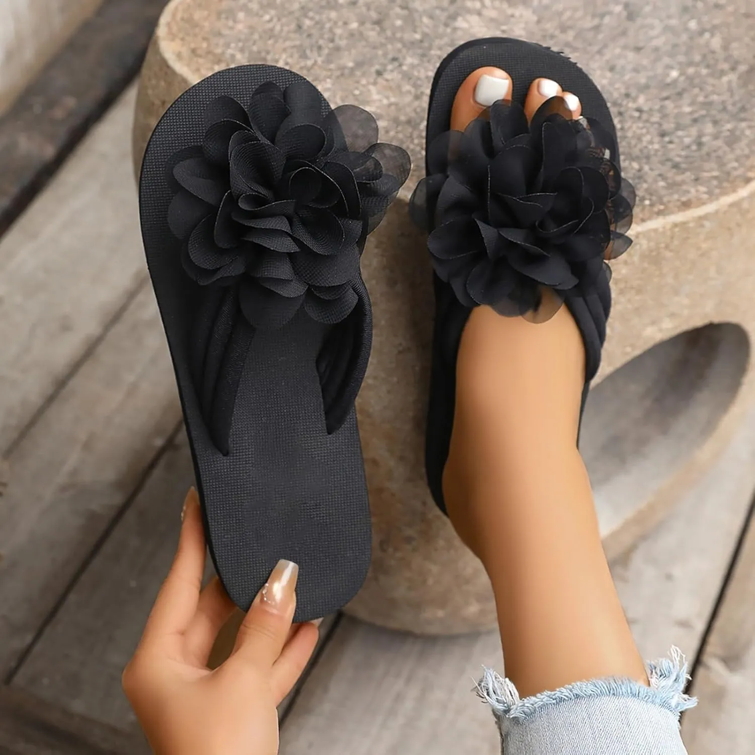 Slippers for Women Elegant Rhinestone Bow Sandals Summer Beach Sandals Open Toe Slip on Outdoor Slippers