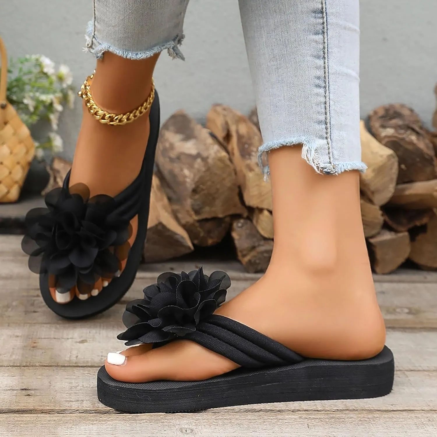 Slippers for Women Elegant Rhinestone Bow Sandals Summer Beach Sandals Open Toe Slip on Outdoor Slippers