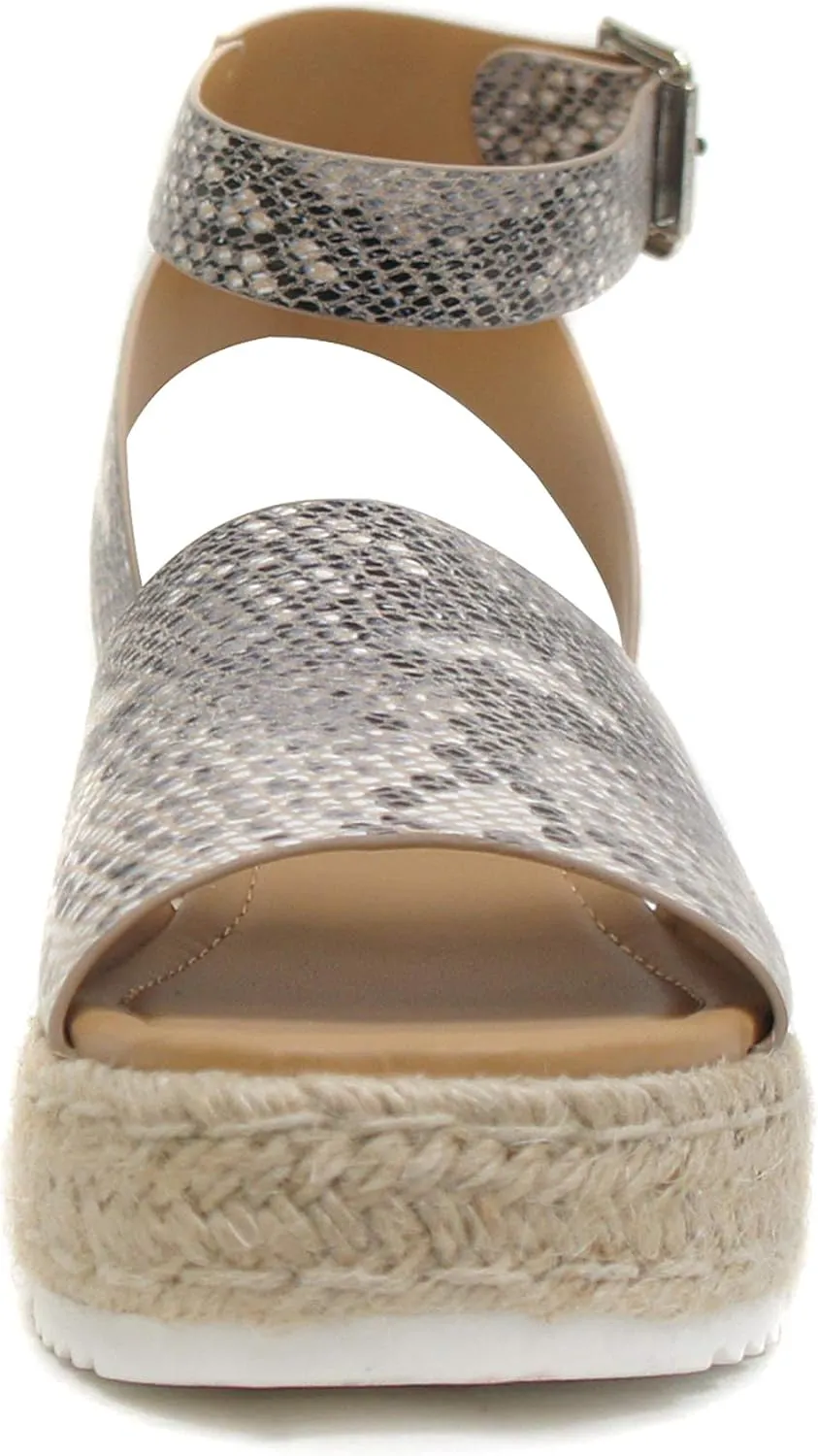 SODA Clip Womens Casual Espadrilles Trim Flatform Studded Wedge