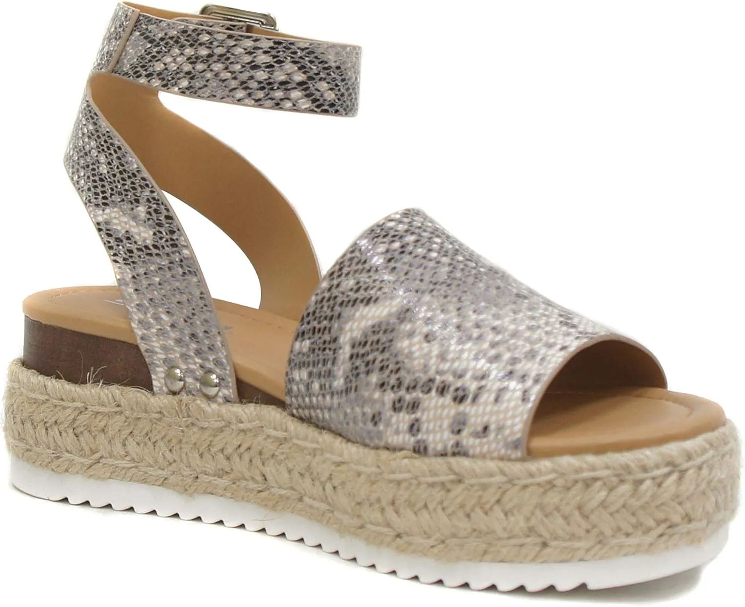 SODA Clip Womens Casual Espadrilles Trim Flatform Studded Wedge