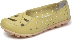 Soft Comfortable Sandals for Women Comfortable Hollow Out Slip On Loafers Flat Arch Support Round Toe Non-Slip Shoes Breathable Orthopedic Beach Shoes for Walking Driving