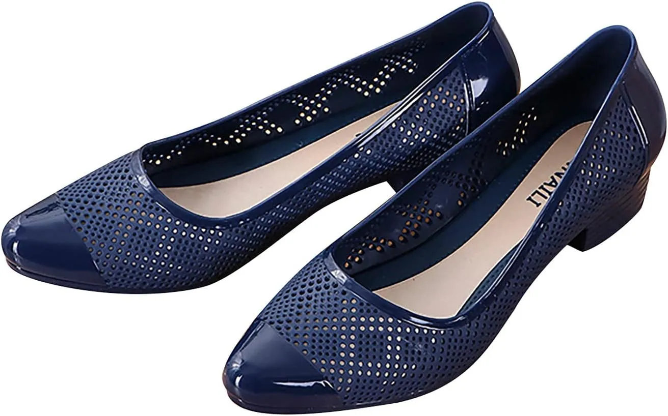 Soft Sole Sandals for Women Casual Summer Pointed Toe Closed Toe Mesh Hollow Breathable Shallow Mouth Slip-on Block Heel Medium Heel Pump Shoes