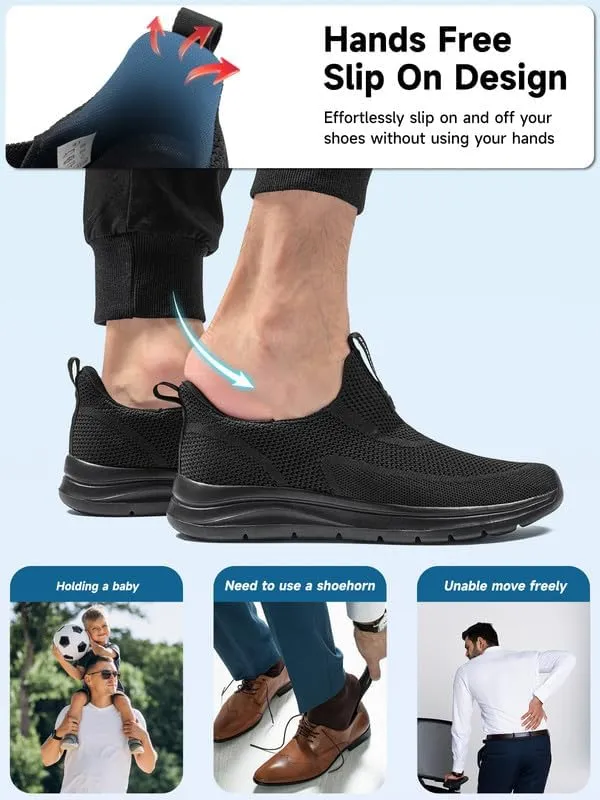 Sosenfer Mens Slip On Hands Free Walking Sneakers Slip in Breathable Athletic Running Shoes Ultra Lightweight Non Slip Tennis Shoes Workout Sneakers for Gym