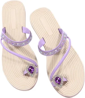 Sparkly Rhinestone Sandals for Women Summer Trendy Toe Ring Straps Slip on Flat Slippers Elegant Cute Slides Dressy Casual Comfy Ladies Beach Shoes