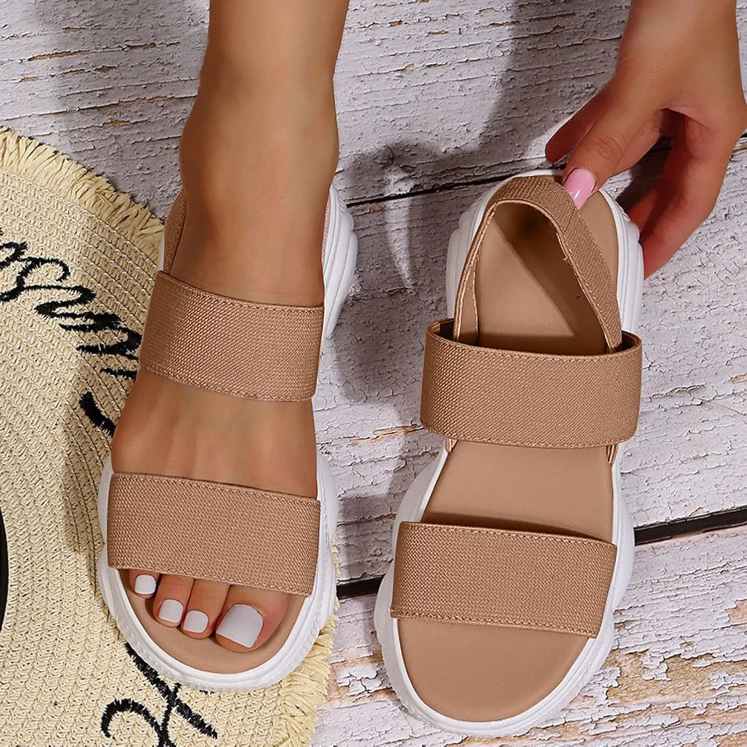 Sports Sandals for Women Platform Summer Casual Elastic Straps Fish Mouth Open Toe Slip-on Sandals Eva Solid Comfy Soft Sole Non-Slip Beach Shoes