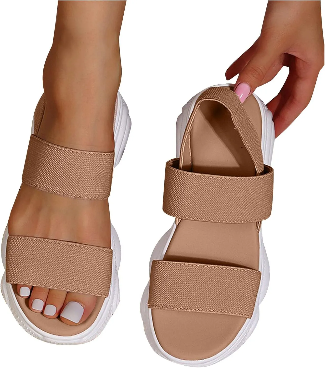 Sports Sandals for Women Platform Summer Casual Elastic Straps Fish Mouth Open Toe Slip-on Sandals Eva Solid Comfy Soft Sole Non-Slip Beach Shoes