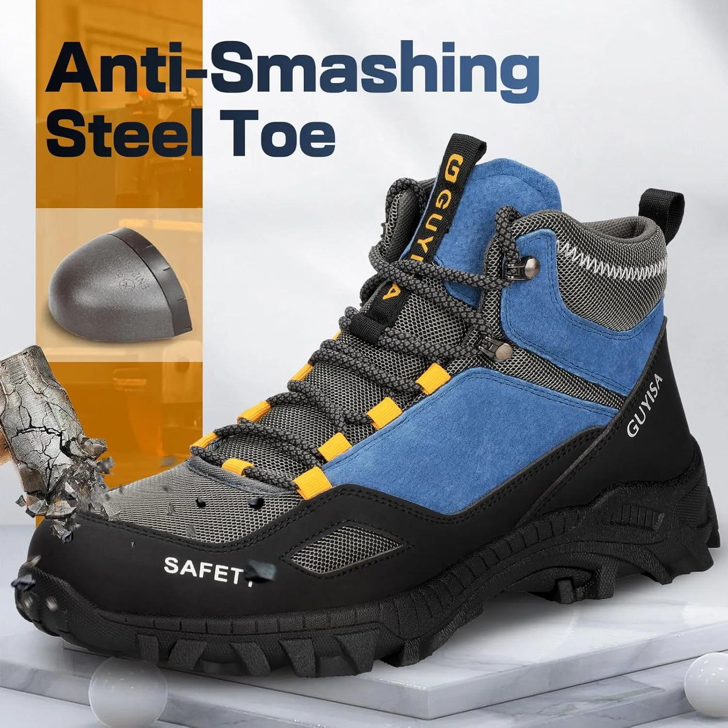 Steel Toe Boots for Men Fashionable Work Boots for Men Comfortable Construction Boots for Men Lightweight Safety Boots Industrial Steel Toe Shoes for Men Utility Indestructible Shoes