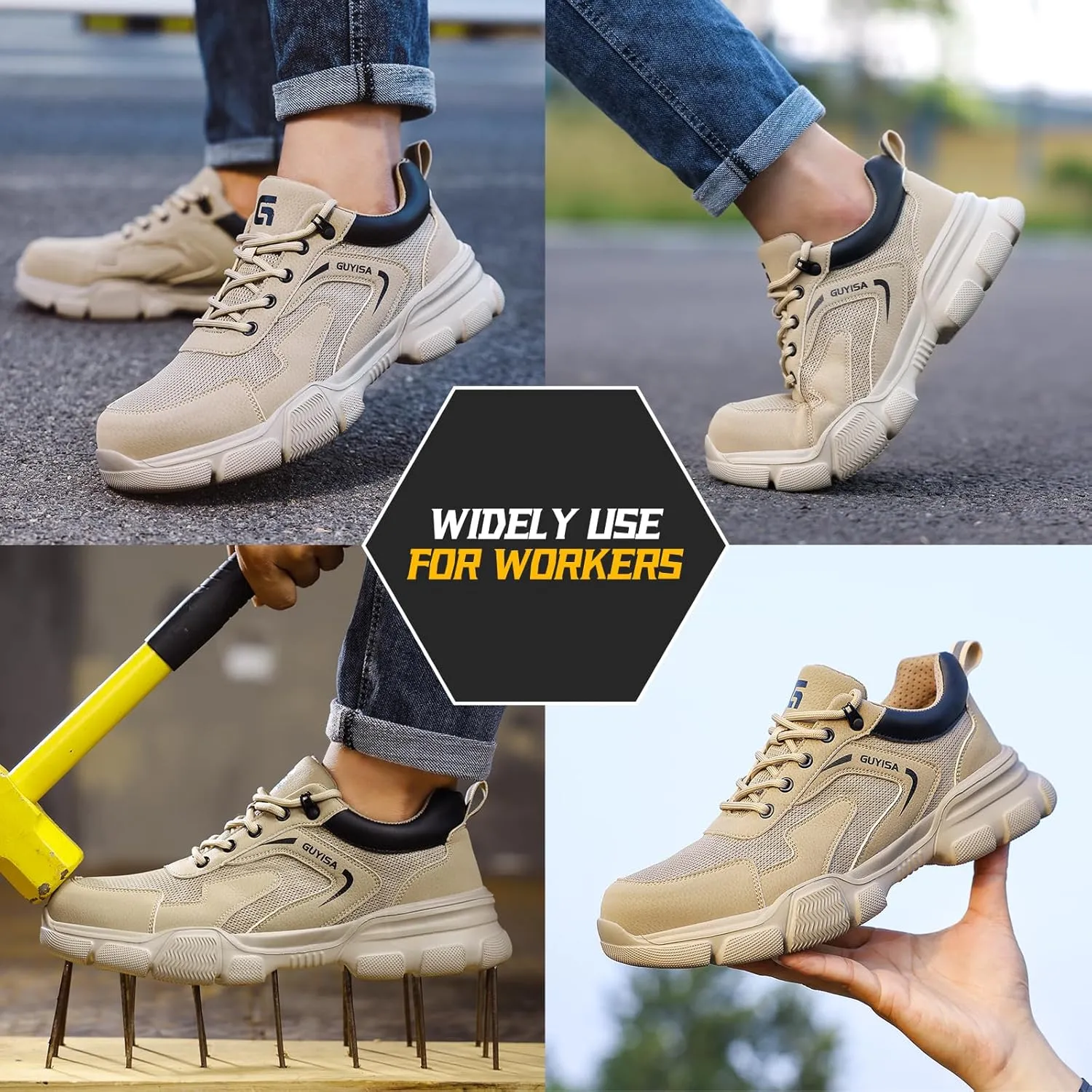 Steel Toe Boots for Men Indestructible Steel Toe Shoes Breathable High Top Work Boots for Men Lightweight Safety Shoes Non Slip Work Shoes Industry Construction Safety Boots