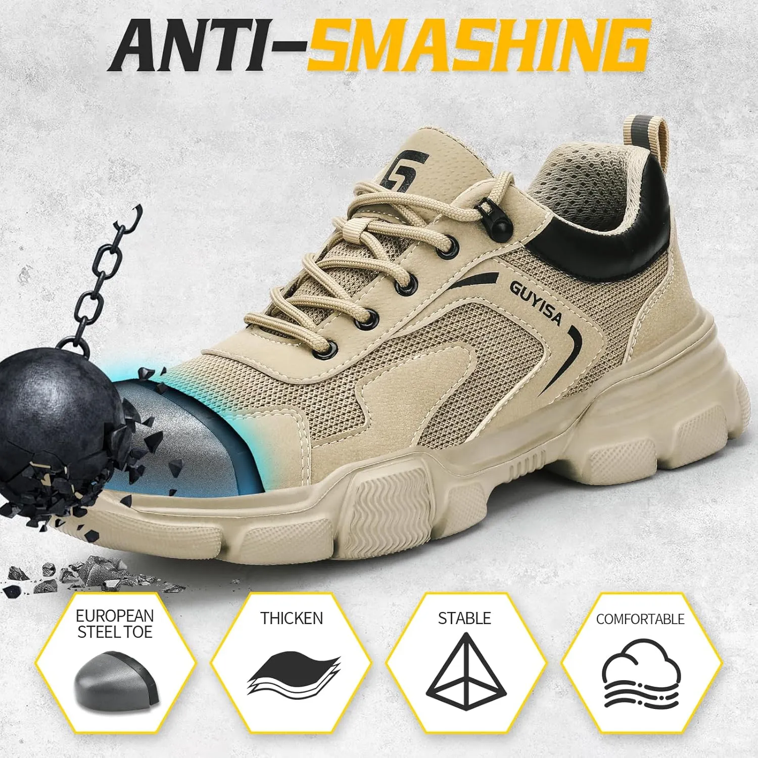 Steel Toe Boots for Men Indestructible Steel Toe Shoes Breathable High Top Work Boots for Men Lightweight Safety Shoes Non Slip Work Shoes Industry Construction Safety Boots