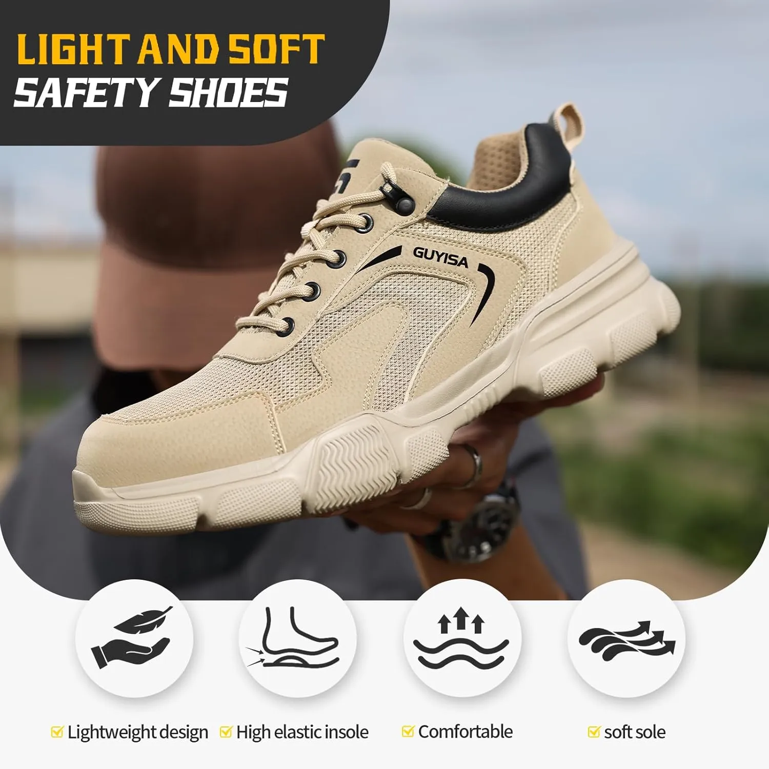 Steel Toe Boots for Men Indestructible Steel Toe Shoes Breathable High Top Work Boots for Men Lightweight Safety Shoes Non Slip Work Shoes Industry Construction Safety Boots