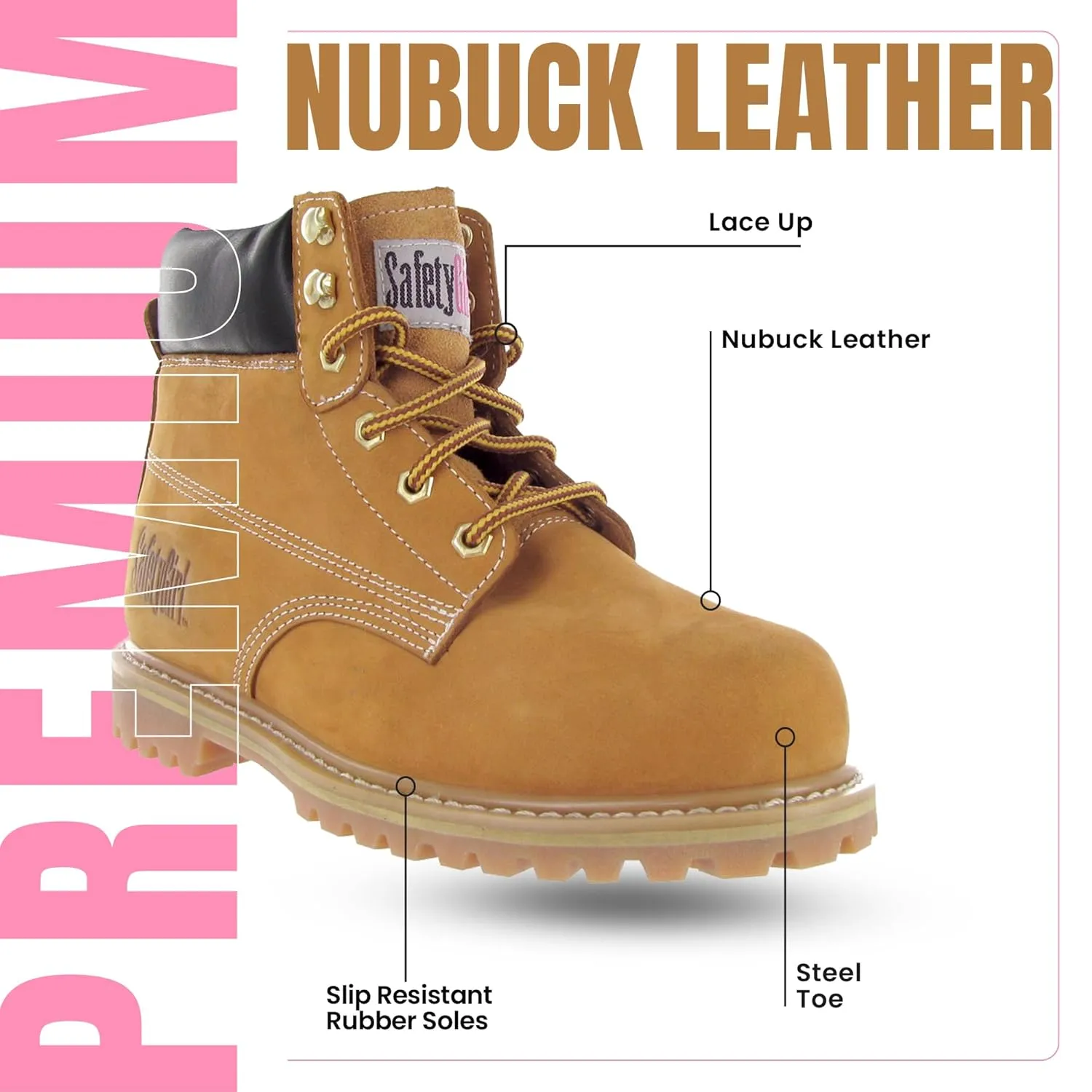Steel Toe Boots for Women - Tan-12M | Waterproof Work Boots for Women Steel Toe Boots | Slip Resistant Work Shoes for Women | Lightweight Nubuck Leather for Comfort and Style
