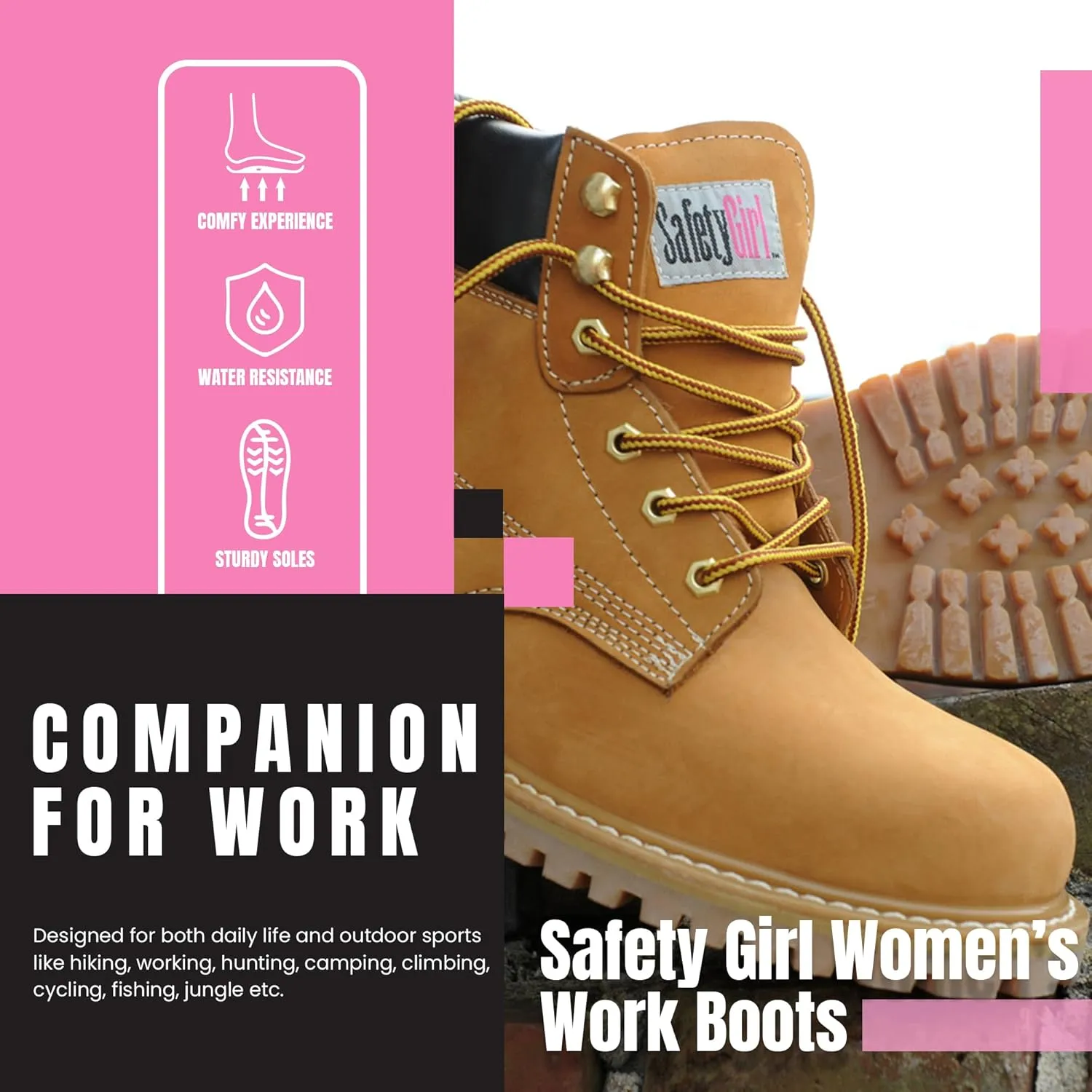 Steel Toe Boots for Women - Tan-12M | Waterproof Work Boots for Women Steel Toe Boots | Slip Resistant Work Shoes for Women | Lightweight Nubuck Leather for Comfort and Style