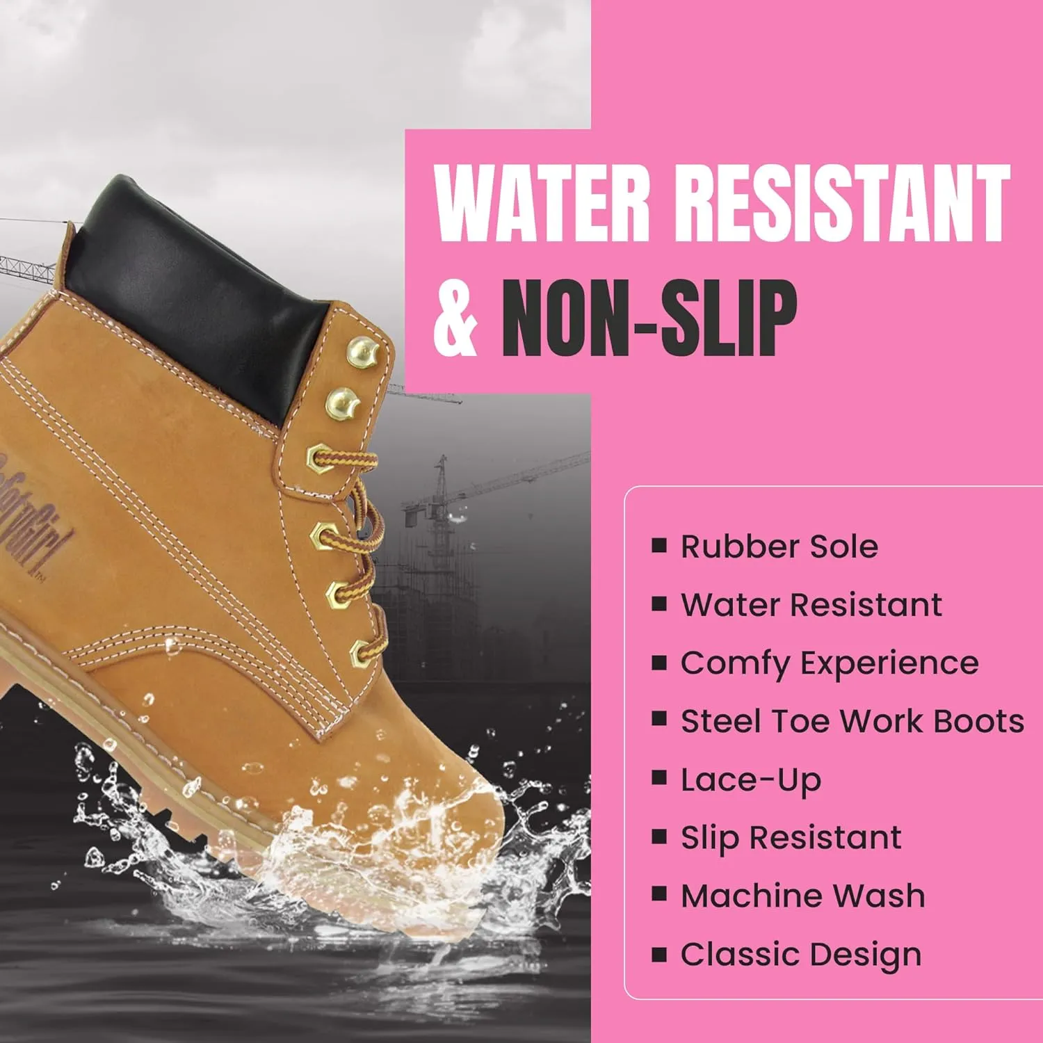Steel Toe Boots for Women - Tan-12M | Waterproof Work Boots for Women Steel Toe Boots | Slip Resistant Work Shoes for Women | Lightweight Nubuck Leather for Comfort and Style