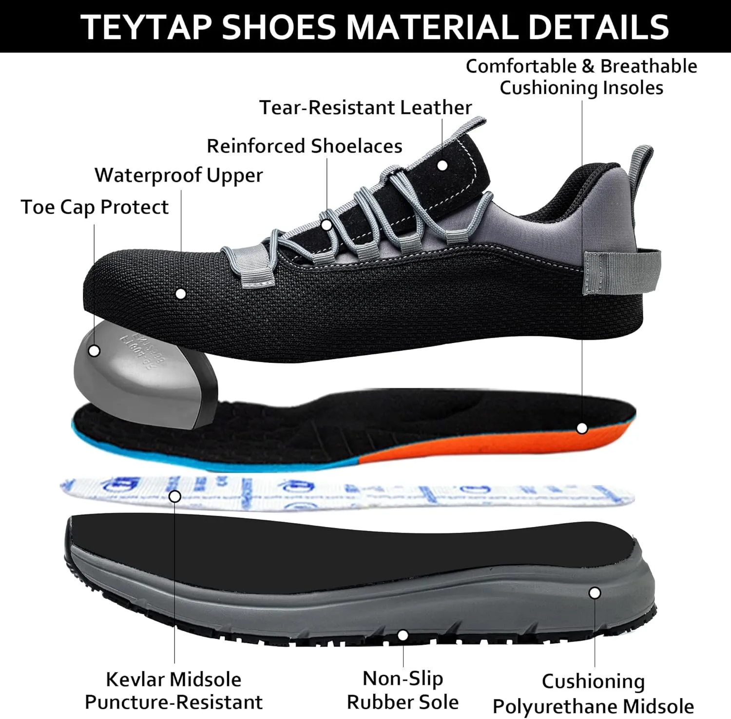 Steel Toe Non Slip Work Shoes for Men Women丨Waterproof Lightweight Safety Sneakers
