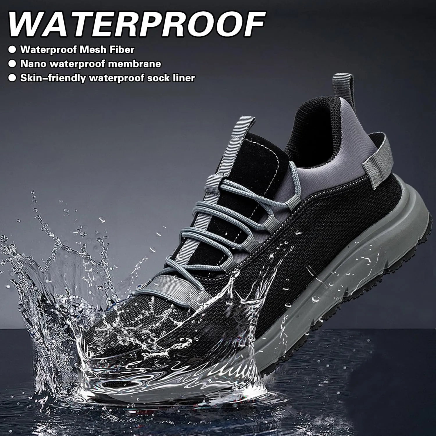 Steel Toe Non Slip Work Shoes for Men Women丨Waterproof Lightweight Safety Sneakers