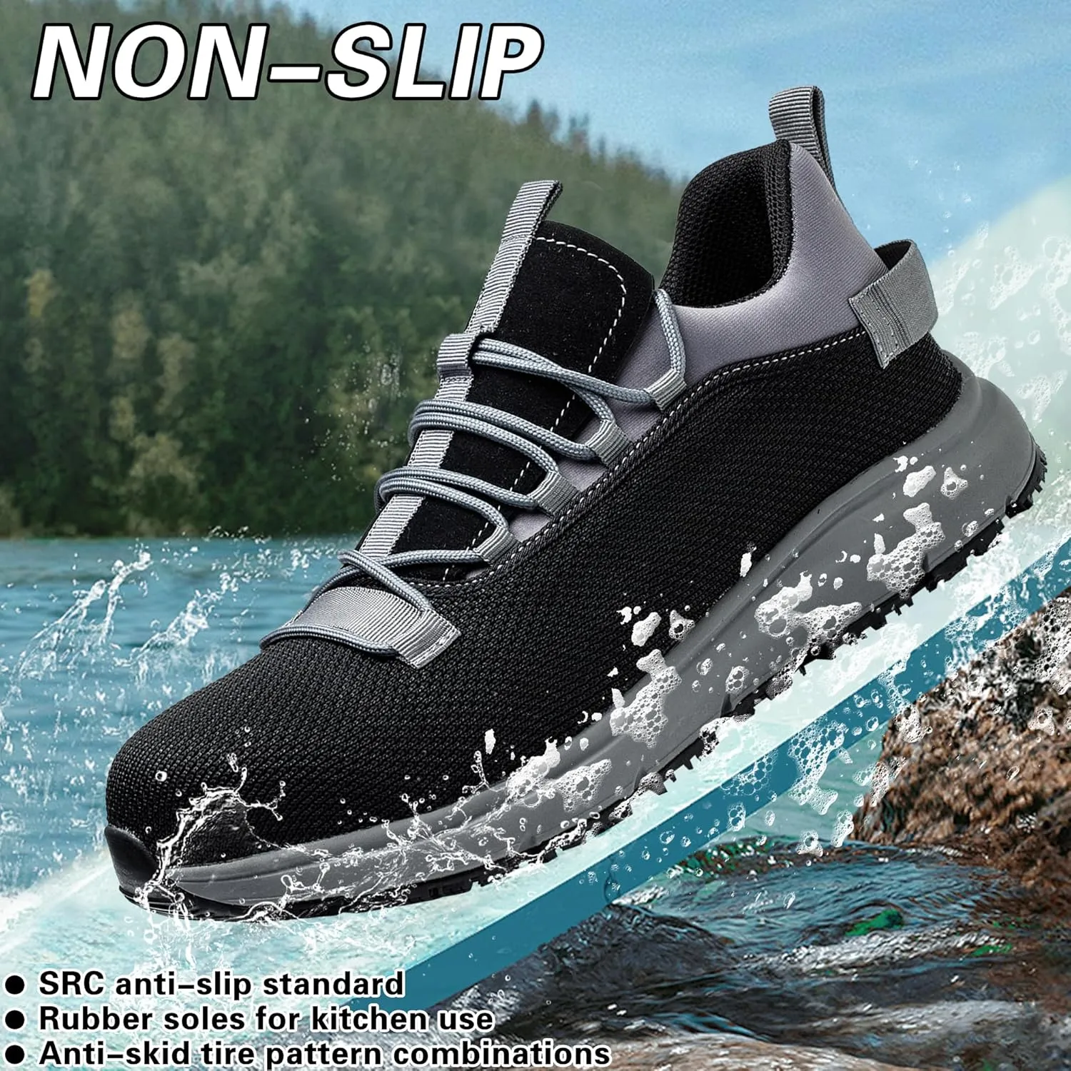 Steel Toe Non Slip Work Shoes for Men Women丨Waterproof Lightweight Safety Sneakers