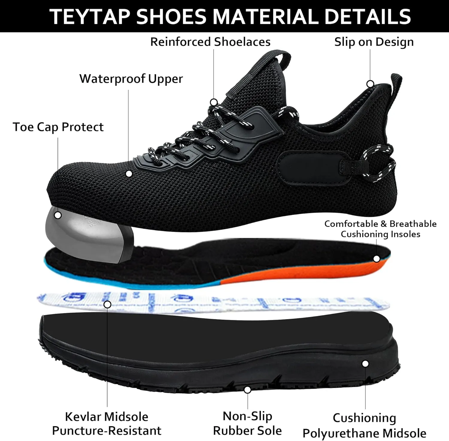 Steel Toe Non Slip Work Shoes for Men Women丨Waterproof Lightweight Safety Sneakers