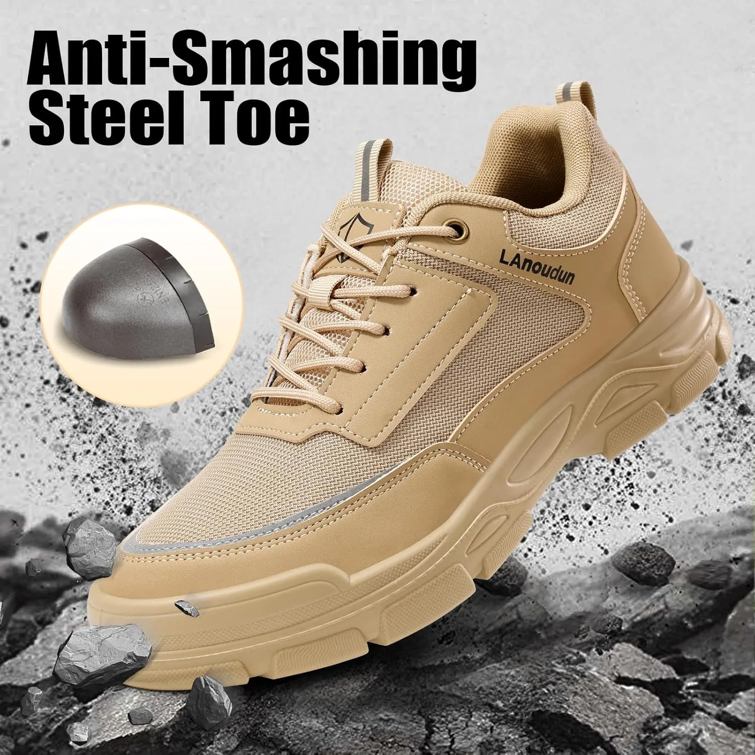 Steel Toe Shoes for Men Lightweight Work Shoes Comfortable Mens Work Boots Indestructible Safety Shoes for Men Industrial Construction Steel Toe Sneakers Soft Mens Work Shoes