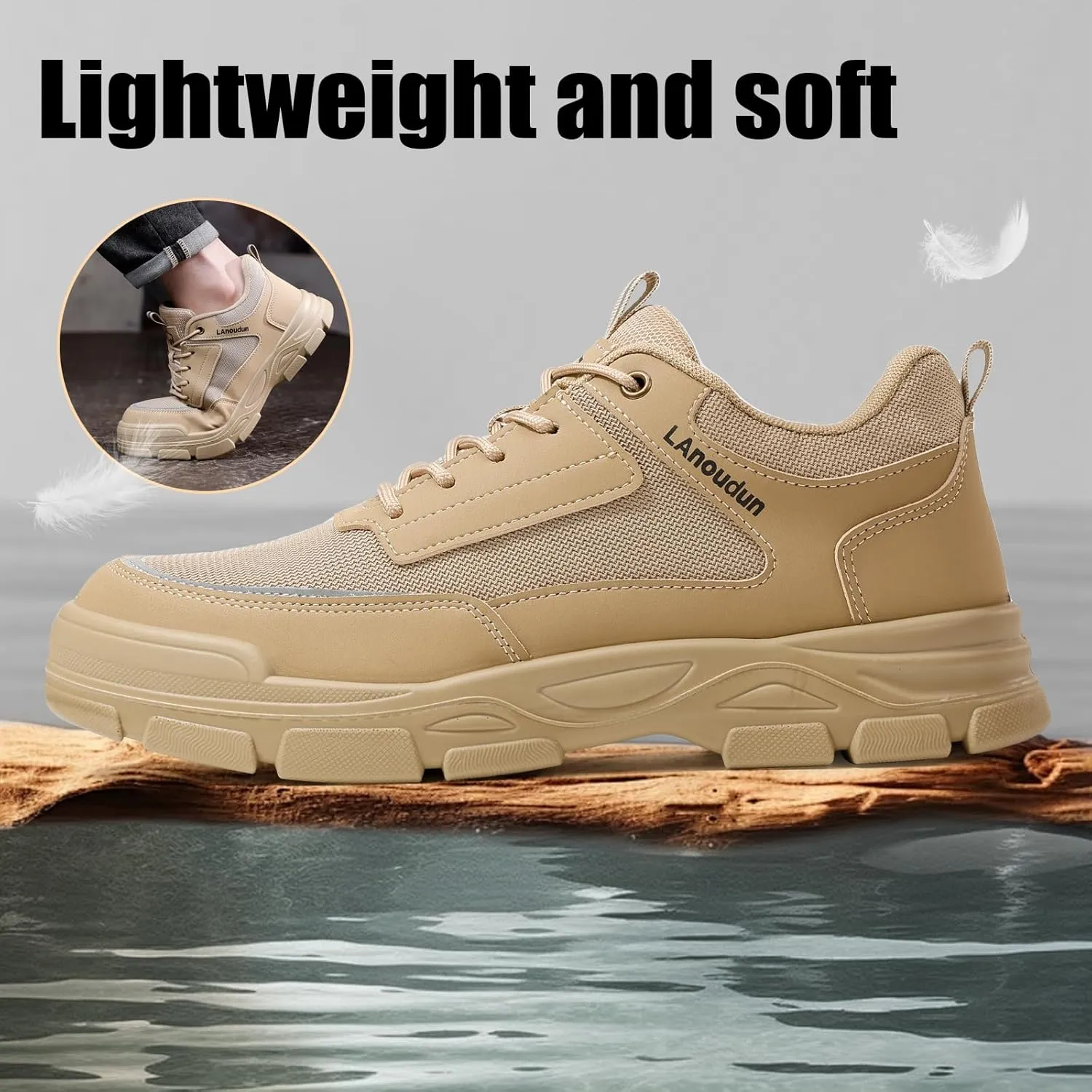 Steel Toe Shoes for Men Lightweight Work Shoes Comfortable Mens Work Boots Indestructible Safety Shoes for Men Industrial Construction Steel Toe Sneakers Soft Mens Work Shoes