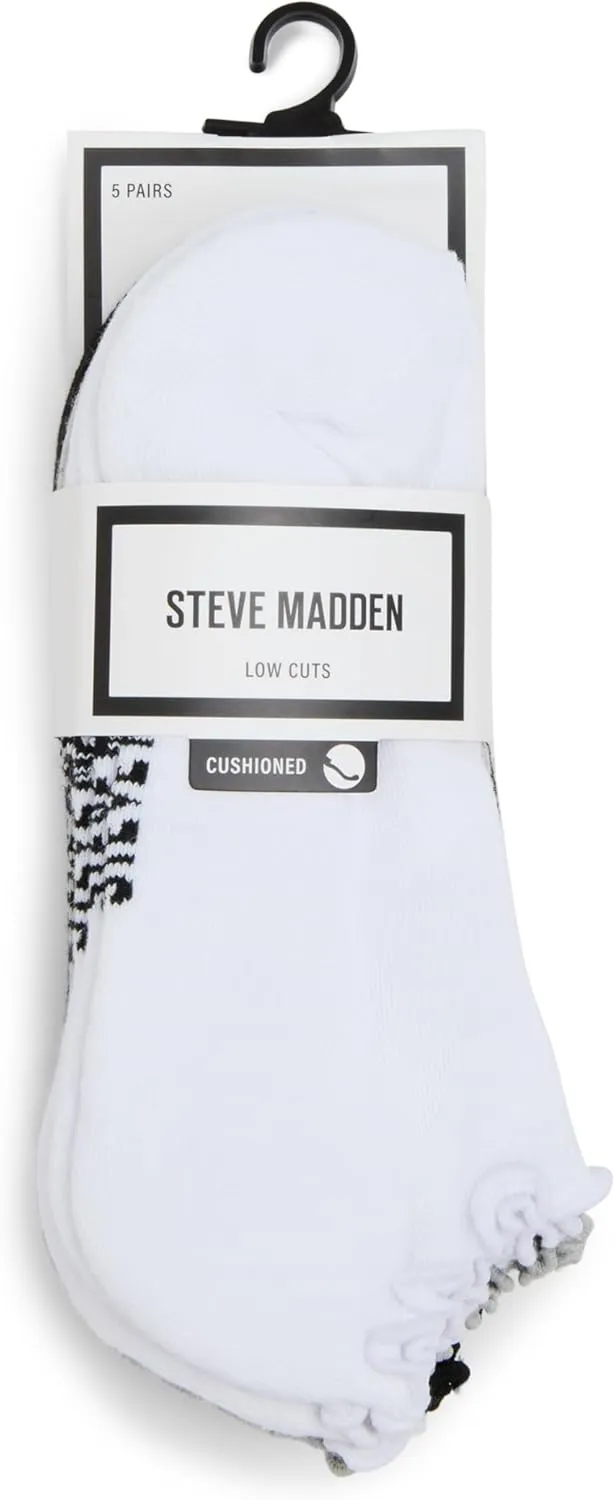 STEVE MADDEN Women's 5pk Ruffle Cuff Solid Low Cut Hc