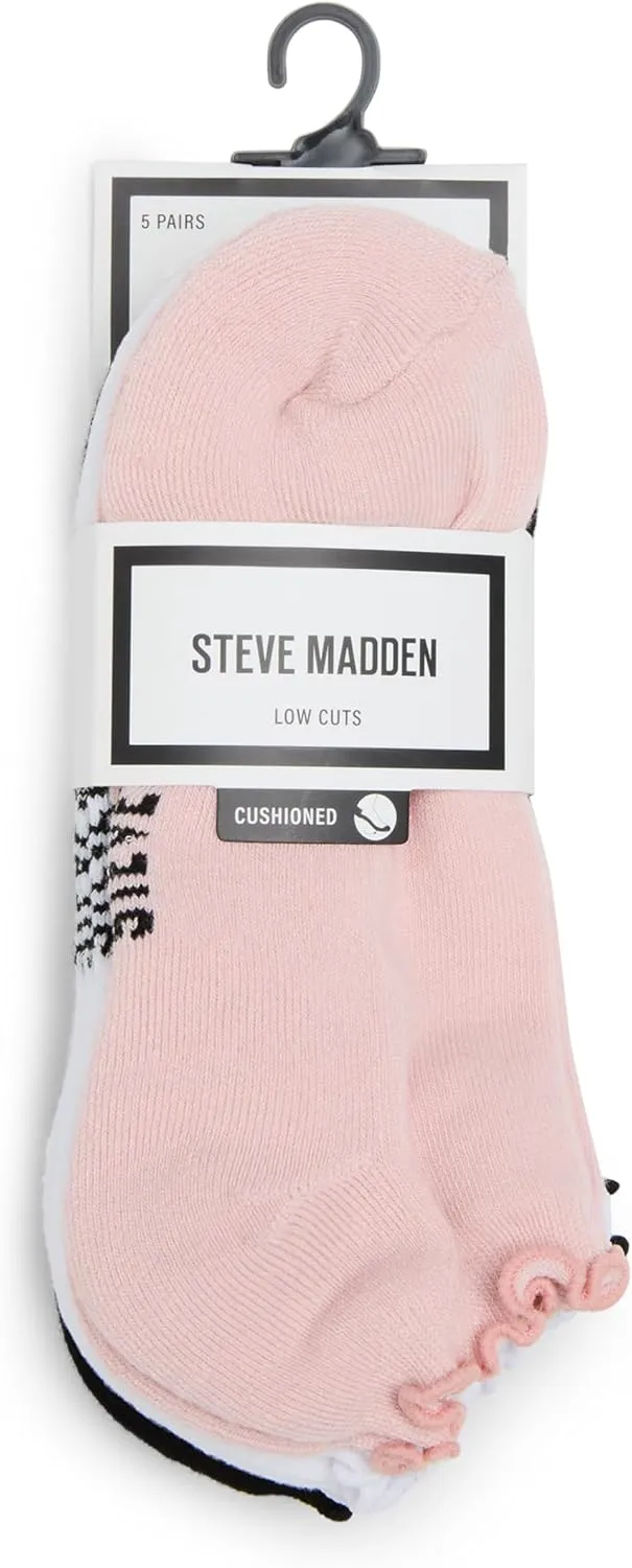 Steve Madden Women's 5pk Ruffle Cuff Solid Low Cut Hc