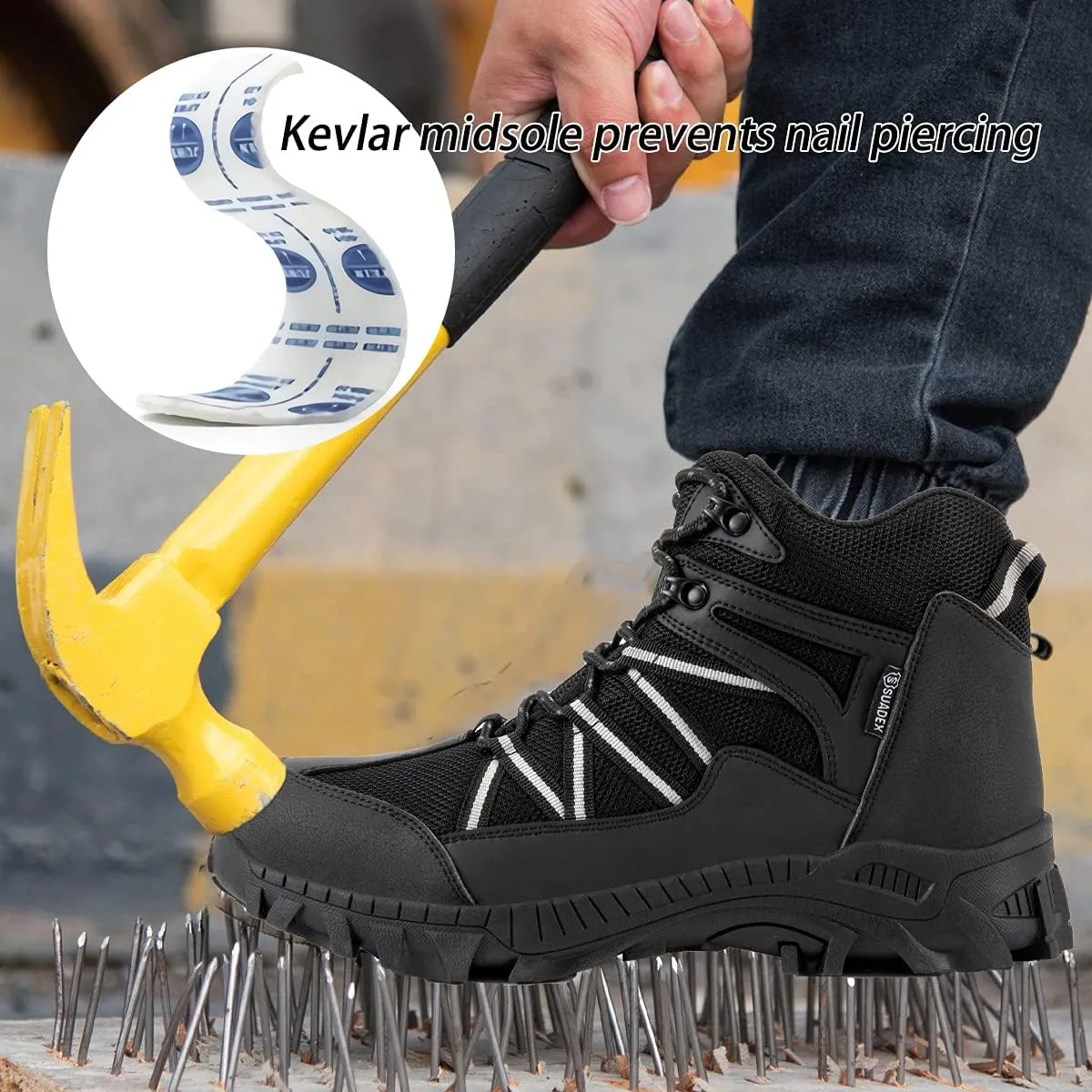 SUADEX Steel Toe Boots for Men Work Safety Indestructible Boots for Women Construction Shoes Composite Toe